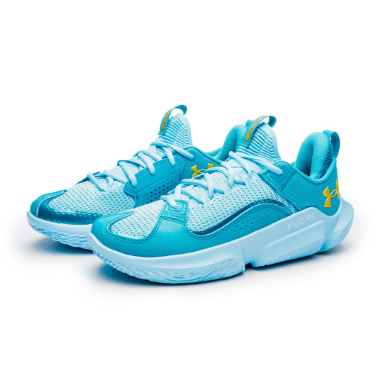 Basketball Shoes Under Armour Flow Futr X 3 UAA Circuit Teal Sky Blue Metallic Gold Basketball Emotion